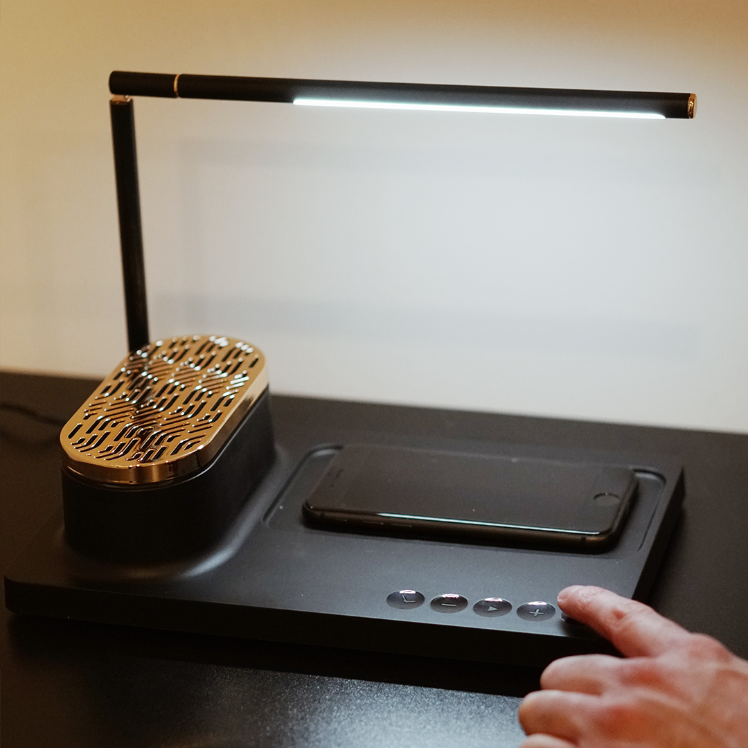 4-in-1 Desktop Lamp | Speaker | Clock | Phone Charger
